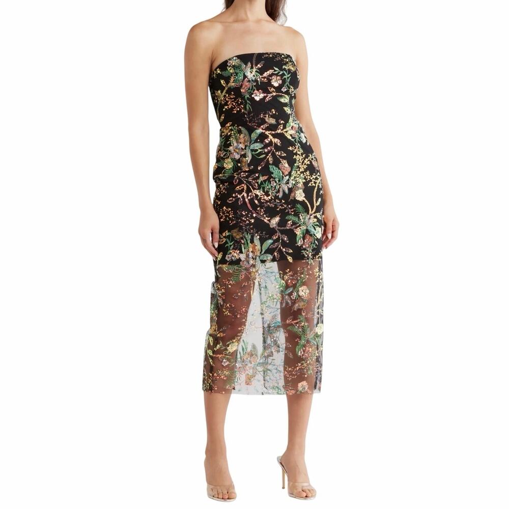 Sam Edelman Floral Sequin Strapless Midi Column Dress Size 12 NWT